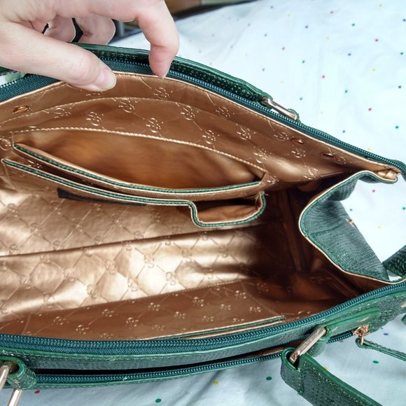 La Gioe Di Toscana By Sharon Gioe Green Leather Satchel Travel Bag - Picture 10 of 16